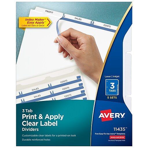 Avery Index Maker For Laser Printers 5 White Tabs 3-Hole Punched Clear