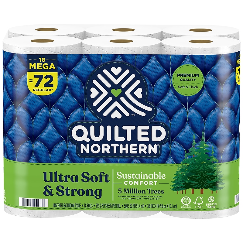 Quilted Northern Ultra Soft & Strong Toilet Paper, 2-ply, White, 295 Sheets/Roll, 18 Rolls/Case (946325/94475501) image 1