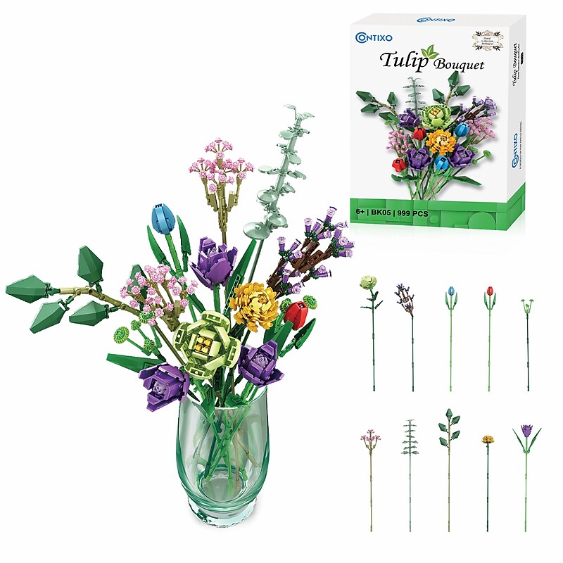 Contixo BK05 Tulip Bouquet Floral Collection Building Block Set, 999 Pieces (CNXBK05) image 1