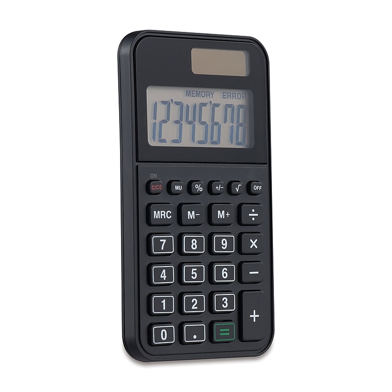 Staples 8-Digit Battery & Solar Basic Pocket Calculator, Black (ST130-CC) image 1