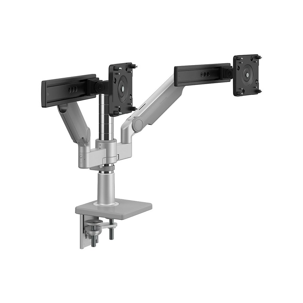 Front view of dual monitor arm with two arms