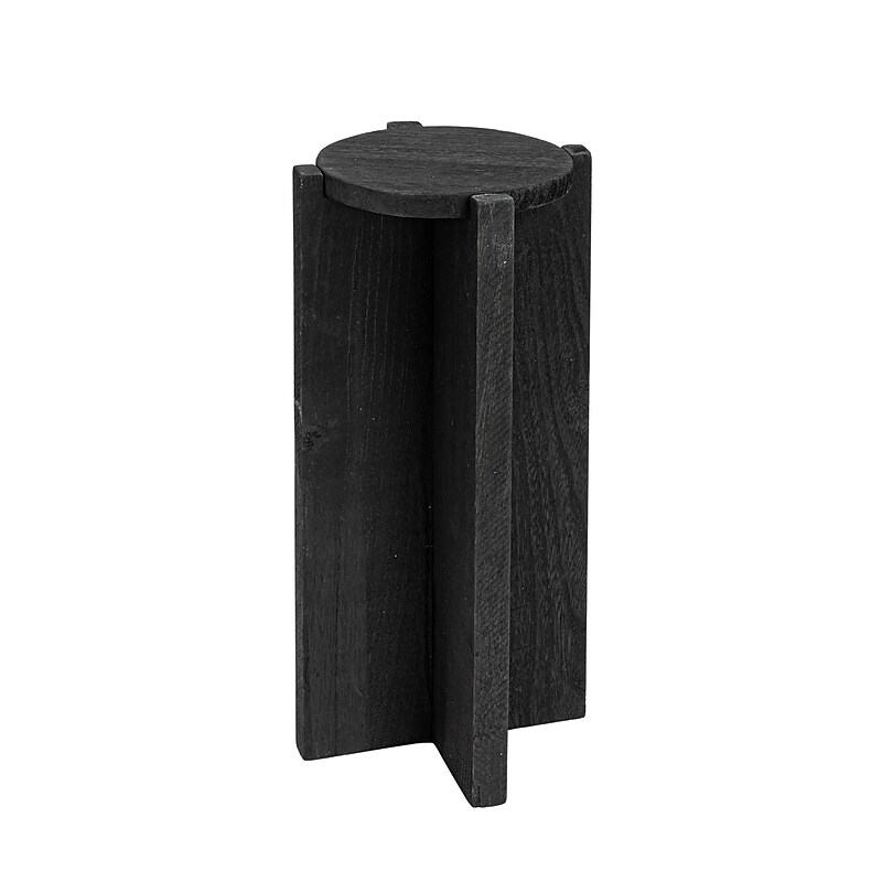 Storied Home Paulownia 9.8"Dia. Wooden Round Accent Table, Black (EC1707) image 1