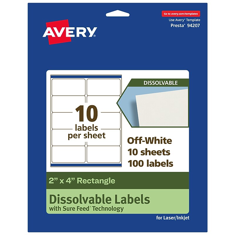 Avery Dissolvable Rectangle Multipurpose Labels, 2" x 4", Off-white, 100/Pack (94207) image 1
