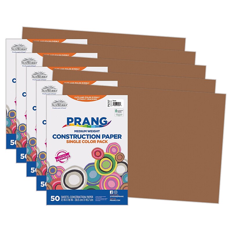 Prang 12" x 18" Construction Paper, Brown, 50 Sheets/Pack, 5 Packs/Bundle (PAC6707-5) image 1