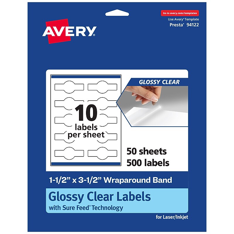 Avery Laser/Inkjet Multipurpose Labels, 3.5" x ", Glossy Clear, 500/Box (94122) image 1
