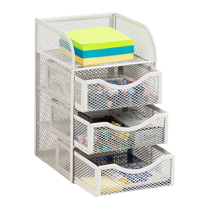 Mind Reader 4-Compartment Metal Desk Organizer, White (MESHMINI-WHT) image 1