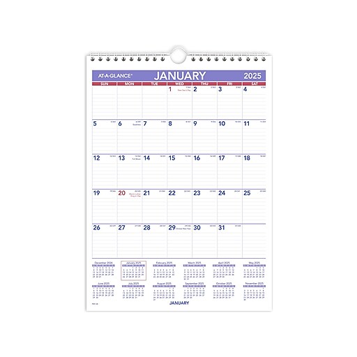 2025 ATAGLANCE 8" x 11" Monthly Wall Calendar, White/Purple (PM128