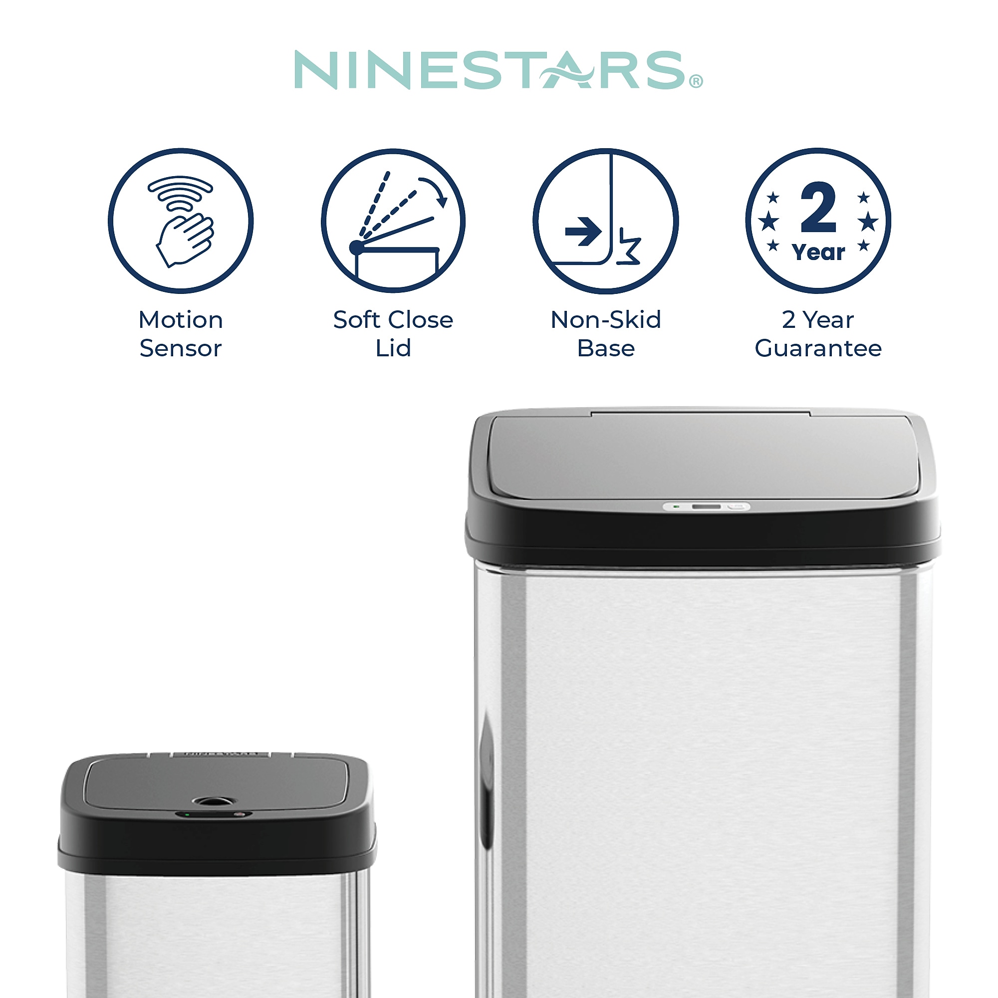 Nine Stars Stainless Steel Motion Sensor Trash Cans, Silver, 2/Pack (CB50-28/15-5) Sansujyuku sansujyuku.com