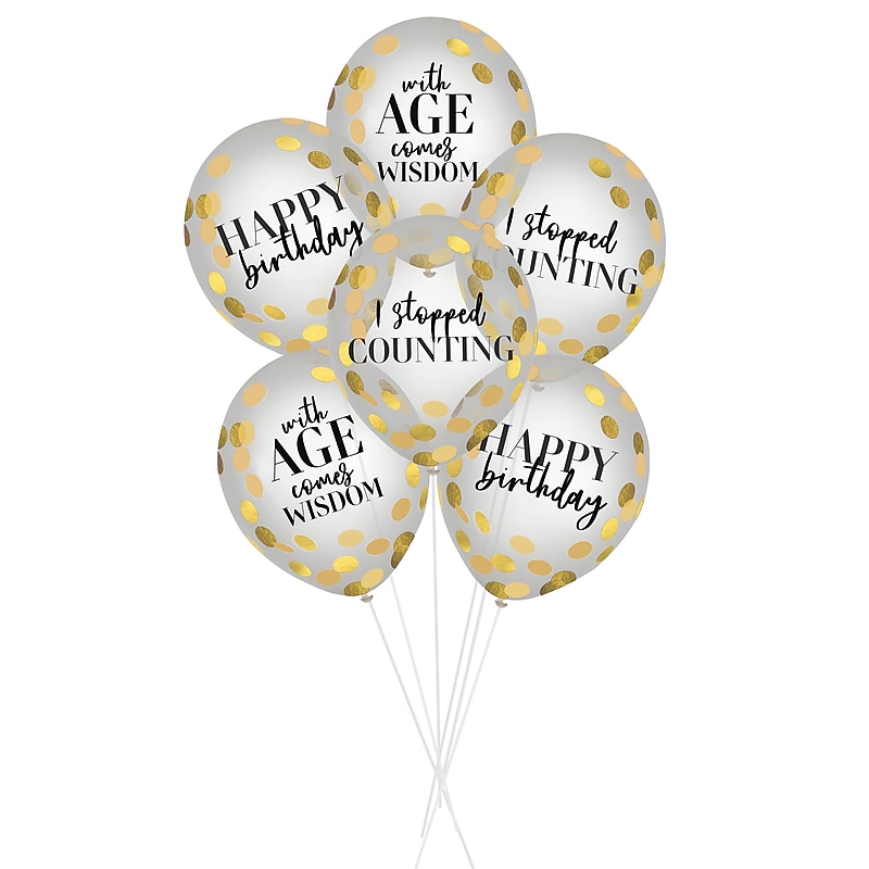 Party City 12" Party of The Ages Latex Confetti Balloons, 6/Pack (AM60050030-PC) image 1