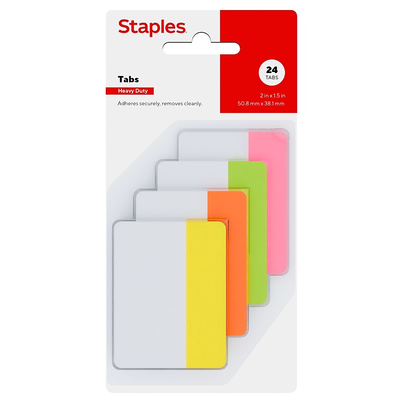 Staples Tabs, 2" Wide, Assorted Colors, 24 Tabs/Pack (ST62898) image 1