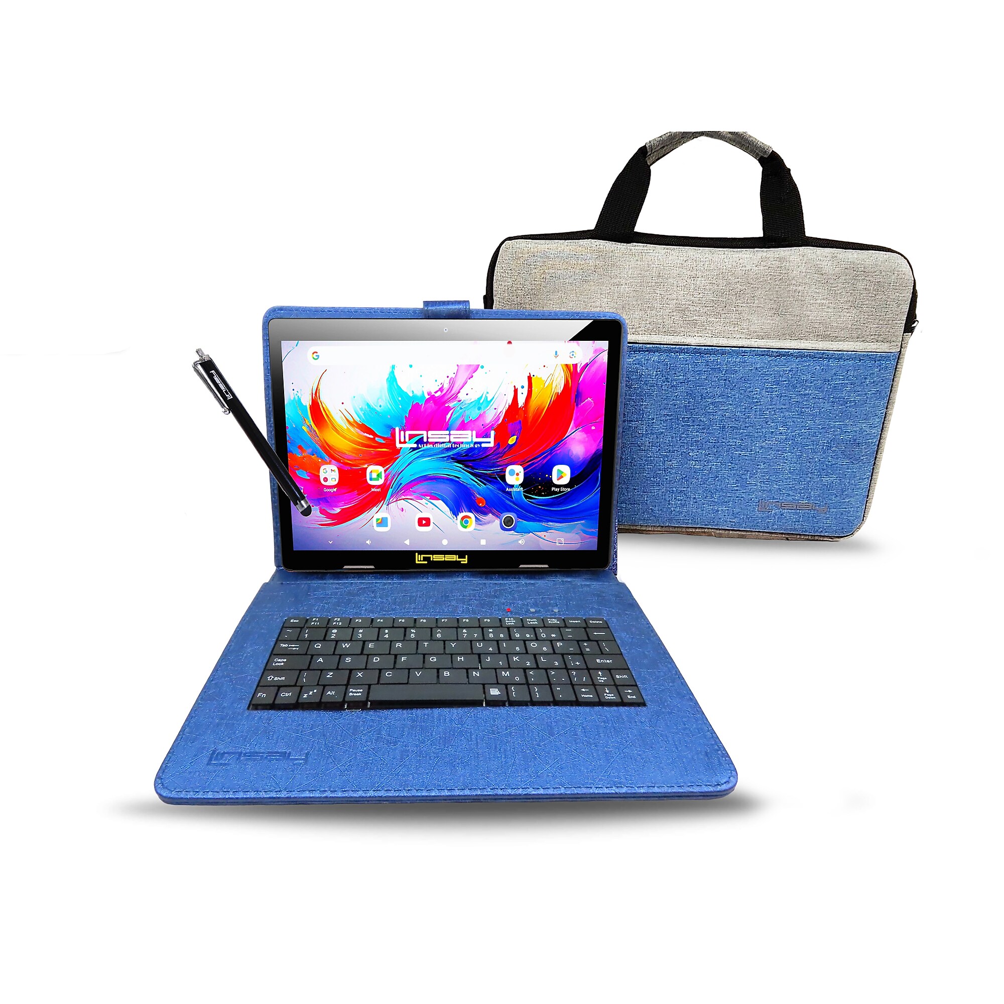 Linsay F10 Series 10.1″ Tablet, Wi-Fi, Octa Core, 256GB eMMC, Android 15, with Blue Unique Oracle Keyboard Case & Briefcase Sansujyuku sansujyuku.com