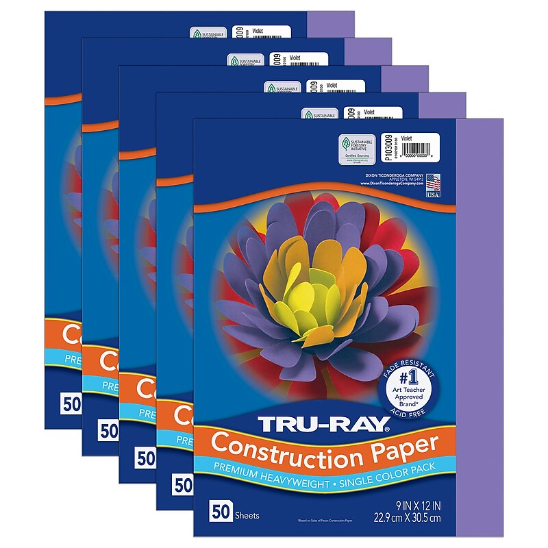 Tru-Ray 9" x 12" Construction Paper, Violet, 50 Sheets/Pack, 5 Packs/Bundle (PAC103009-5) image 1