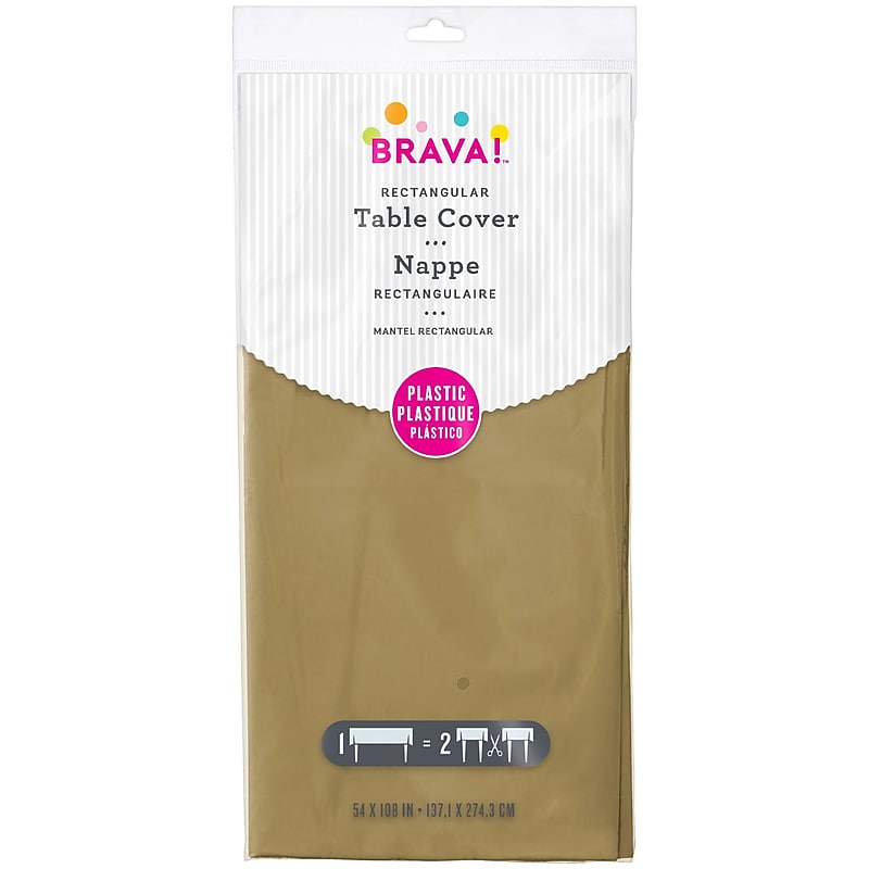 Party City Solid Color 108" x 54" Plastic Table Cover, Gold (AM77015-19-ST) image 1