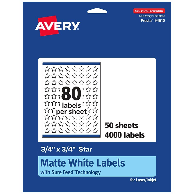 Avery Laser/Inkjet Star Multipurpose Labels, 0.75"  Dia, Matte White, 4000/Box (94610) image 1
