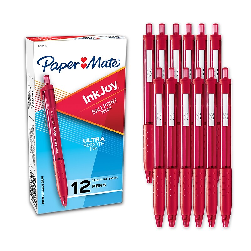 Paper Mate InkJoy 300 RT Retractable Ballpoint Pen, Medium Point, Red Ink, Dozen (1951258) image 1