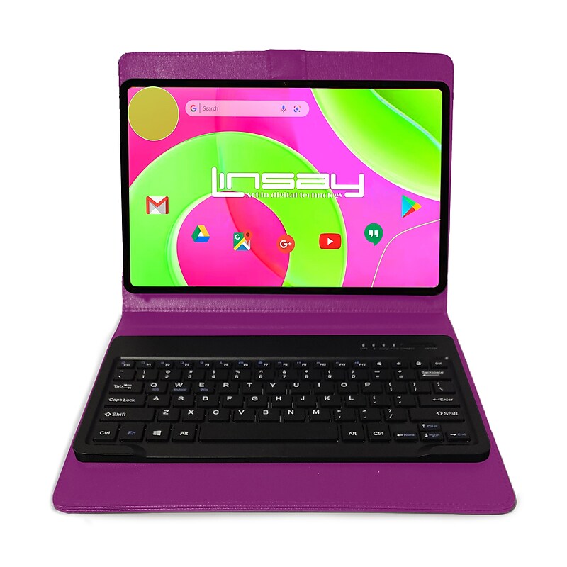 LINSAY 12" Octa Core Tablet, 8GB RAM, 256GB Storage, Android 14, Bundled with Purple Keyboard and Applications Pack image 1
