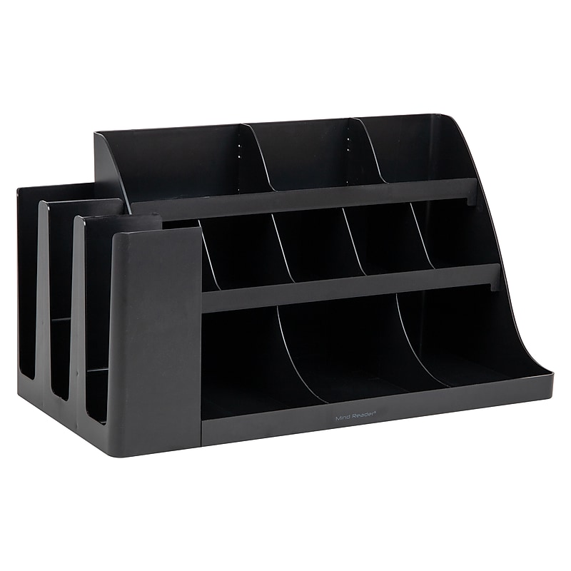 Mind Reader 14 Compartment Plastic Cup and Condiments Countertop Organizer, Black (COMORG2-BLK) image 1