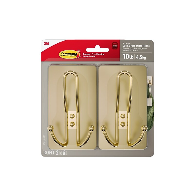 Command Extra Large Decorative Hook, Satin Brass, 2/Pack (17038BR-2ES) image 1