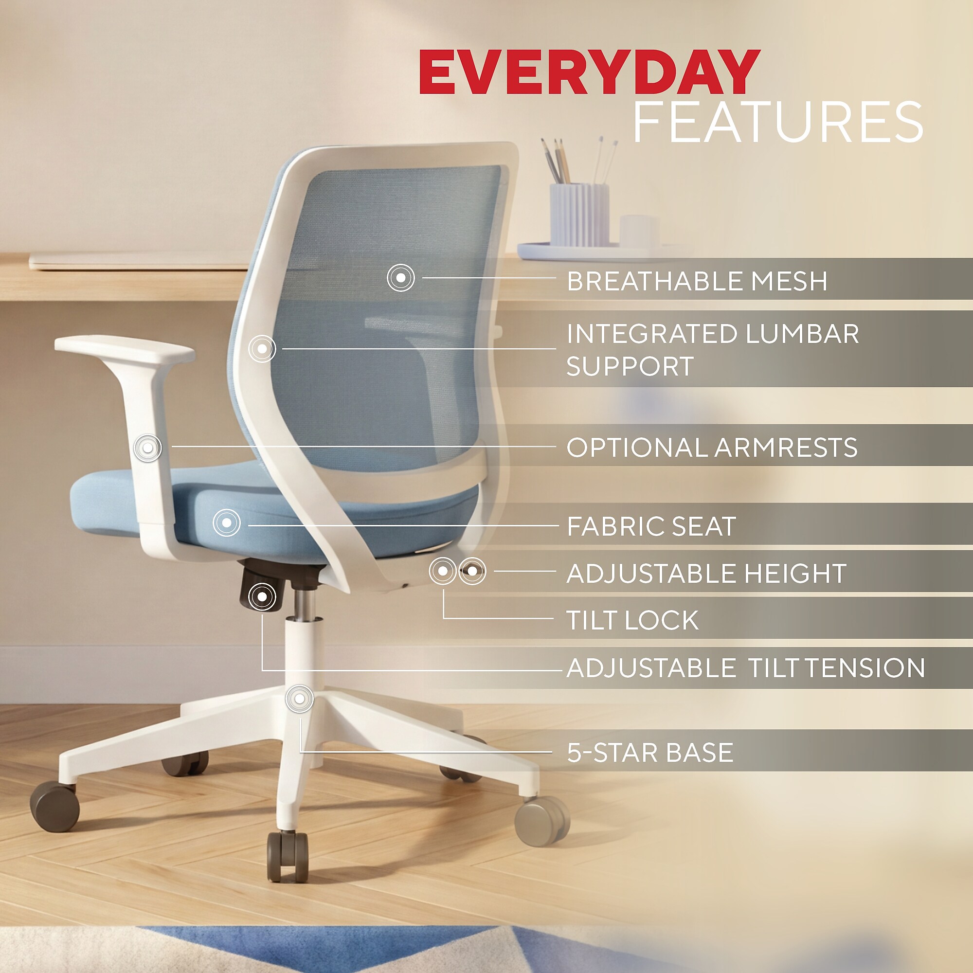 Staples Essentials Ergonomic Fabric Swivel Task Chair, Light Blue (ST63128-US) Sansujyuku sansujyuku.com