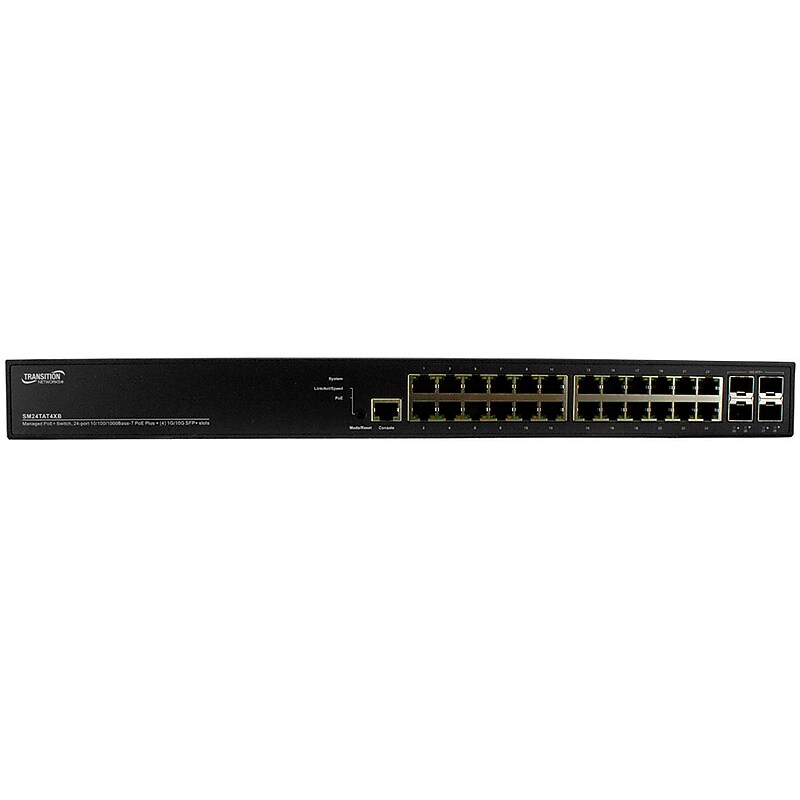 Lantronix Transition Network 24-Ports Gigabit Ethernet PoE Managed Switch, 128 Gbps, Black (SM24TAT4XB-EU) image 1