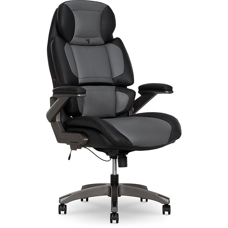 Sharper Image S-950 Heated Ergonomic Polyurethane Swivel Executive Massage Chair, Gray/Black (52755M-GRYBLK) image 1
