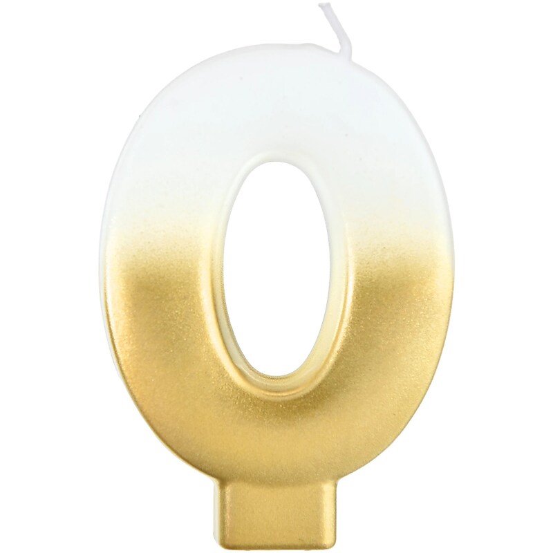 Party City Number 0 Birthday Candle, White/Gold (AM171058) image 1