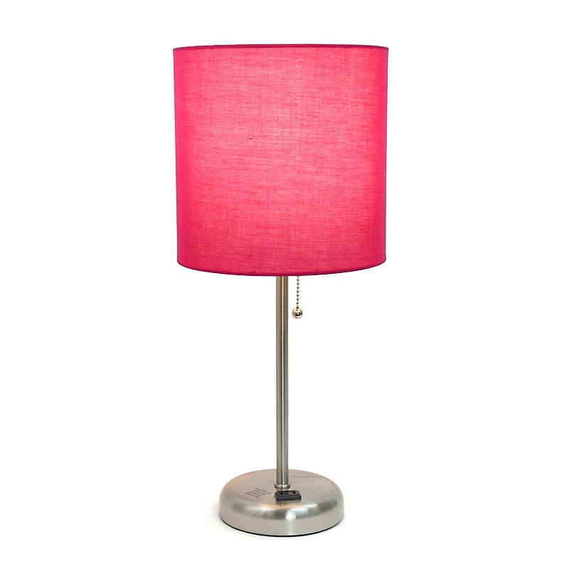 Simple Designs 19.5" LED Table Lamp, Brushed Steel/Pink Shade (LT2024-PNK-CCLB) image 1