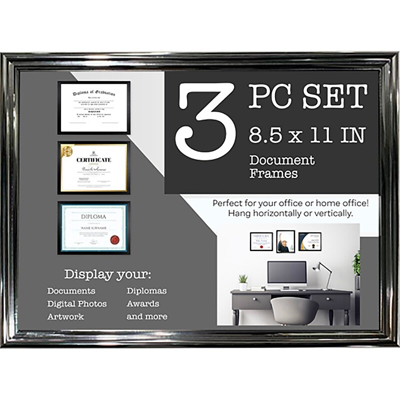 Enchante 8.5" x 11" Polystyrene Document Frame, Black, 3/Set (S7H1481S BLK) image 1