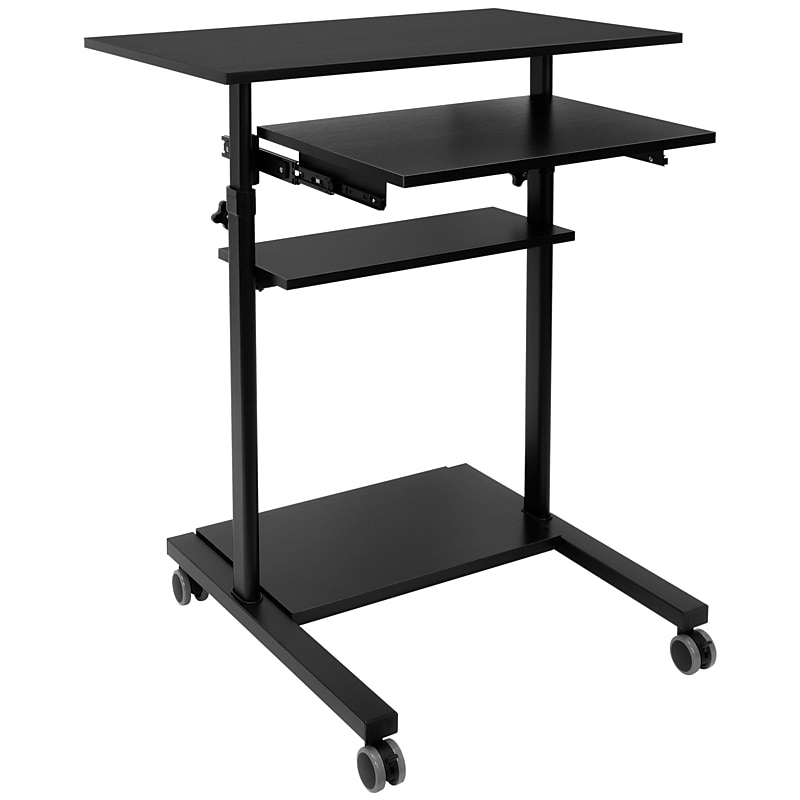 Mount-It! 32" W Mobile Adjustable Standing Desk With Retractable Keyboard Tray, Black (MI-7998B) image 1