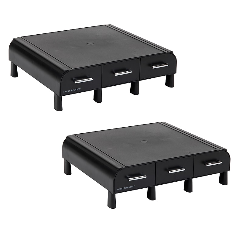 Mind Reader Monitor Stand and Desktop Organizer, Up to 22" Monitor, Black, 2/Pack (2MONSTA3D-BLK) image 1