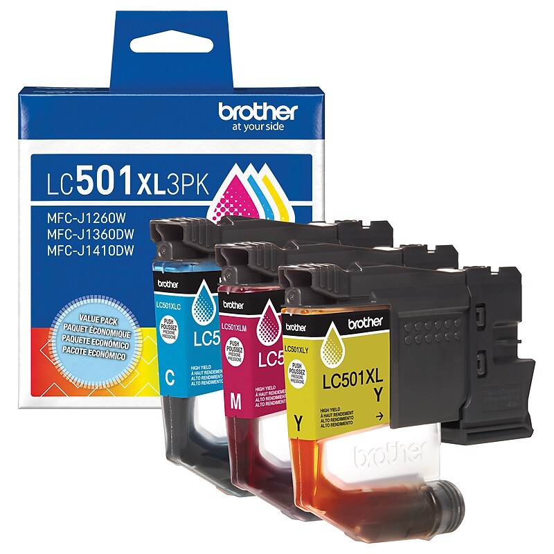 Brother LC501XL Cyan/Magenta/Yellow High Yield Ink Cartridges, 3/Pack (LC501XL3PKS) image 1