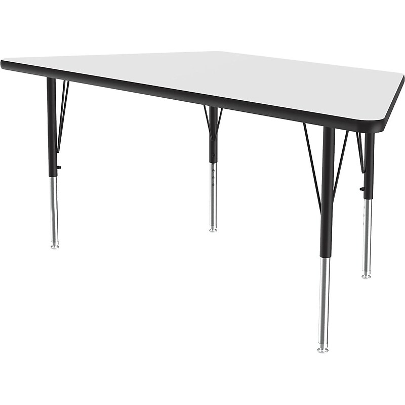Correll Trapezoid Activity Table, 60" x 30", Height-Adjustable, Frosty White/Black (A3060DE-TRP-80) image 1