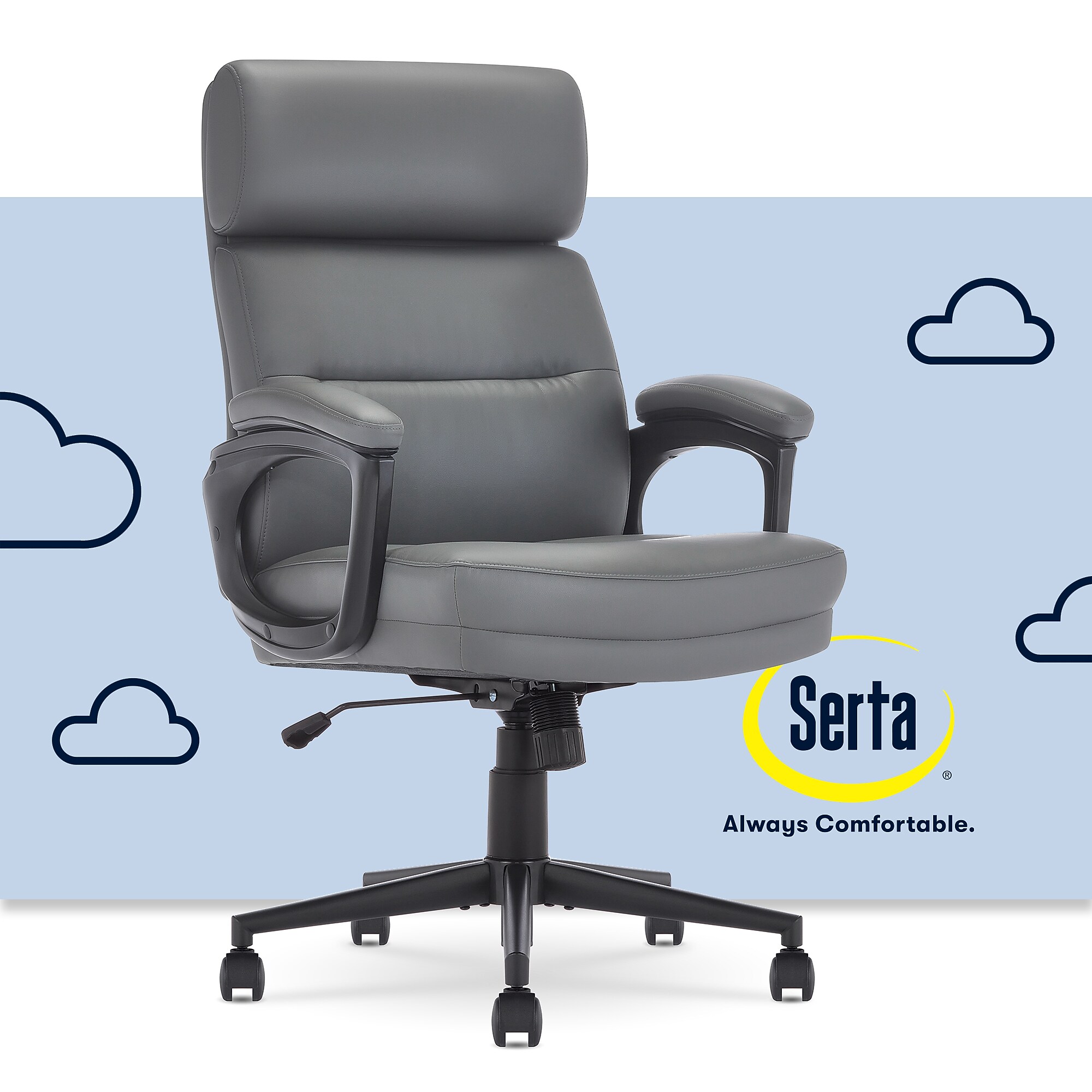 Serta Comfort Ergonomic Bonded Leather Swivel Executive Chair, Gray (CHR10130C) Sansujyuku sansujyuku.com