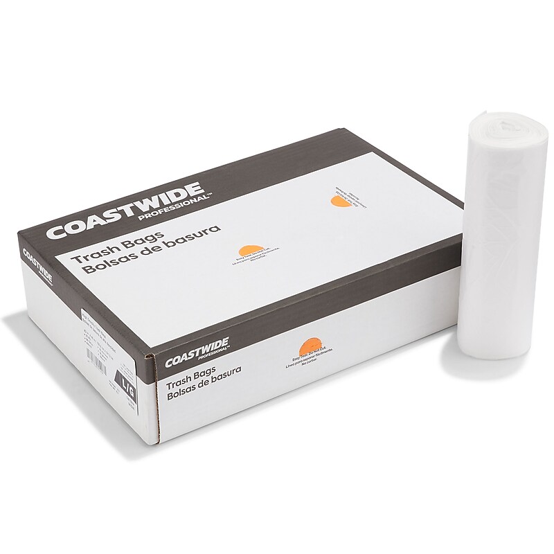 Coastwide Professional™ 50-56 Gallon Trash Bag, 43" x 48", High Density, 22 mic, Natural, 150 Bags/Box (CW19244) image 1
