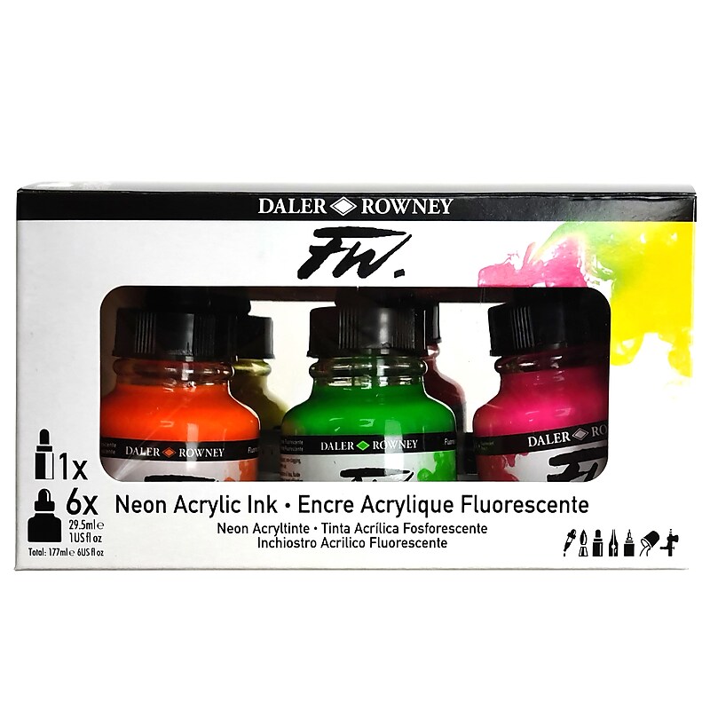 Daler-Rowney FW Acrylic Ink, Assorted Colors, 29.5ml, 6/Set (DRW160329007) image 1