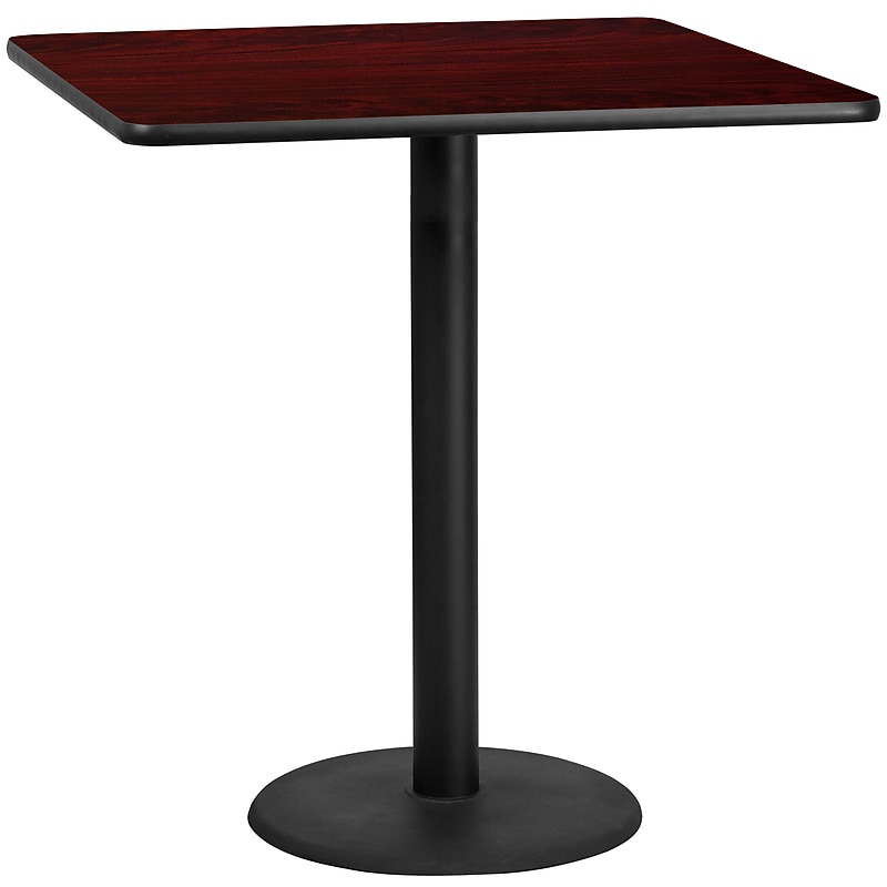 Flash Furniture Square Laminate Table Top with 24" Round Bar-Height Table Base, 42" x 42", Mahogany (XUMA4242TR24B) image 1