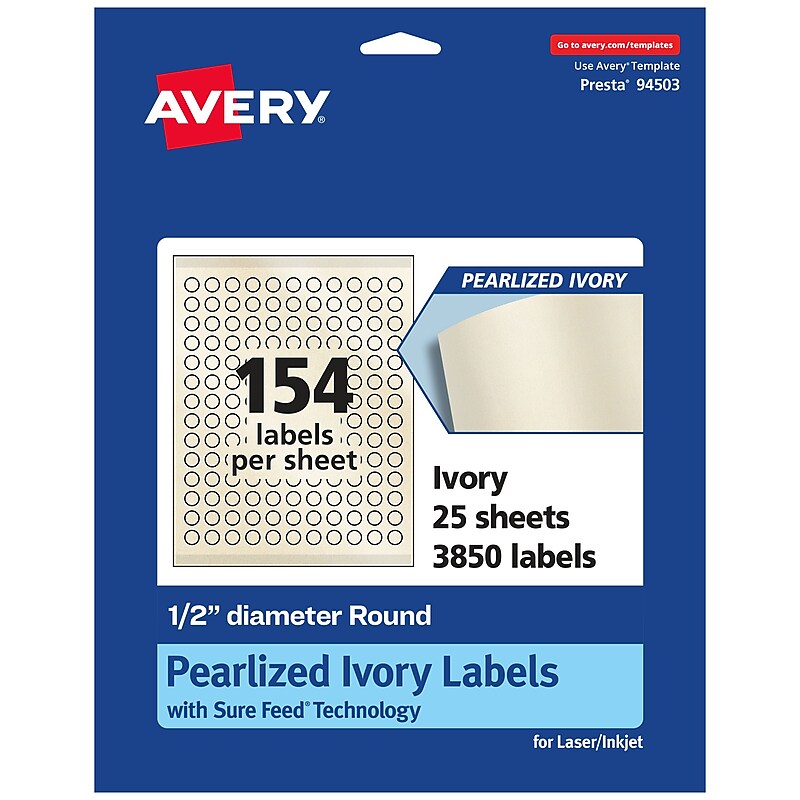 Avery Laser/Inkjet Round Multipurpose Labels, 0.5" Dia., Ivory, 3,850 Labels/Pack (94503) image 1