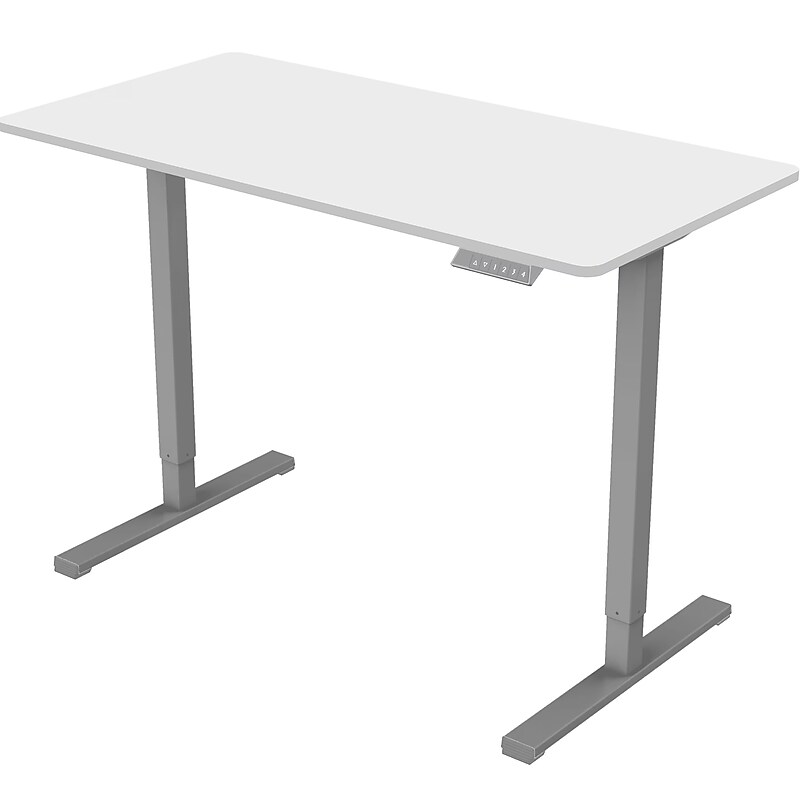 FlexiSpot ET155E 48"W Electric Rectangular Adjustable Standing Desk, White/Gray image 1