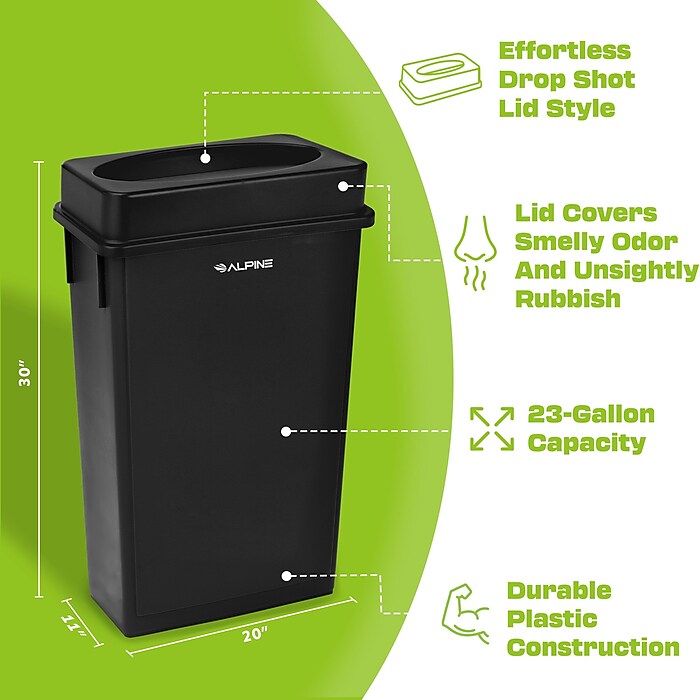 Alpine Industries Plastic Indoor Slim Commercial Trash Can with