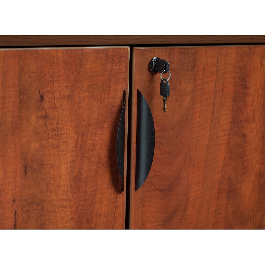 Door handles and key lock on cabinet doors
