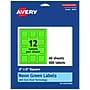 Avery Laser/Inkjet Multipurpose Square Labels, 2" x 2", Neon Green, 480/Pack (94107)~#|#~C226CC0F-4473-4617-8550E96D0F7F1F71_sc7