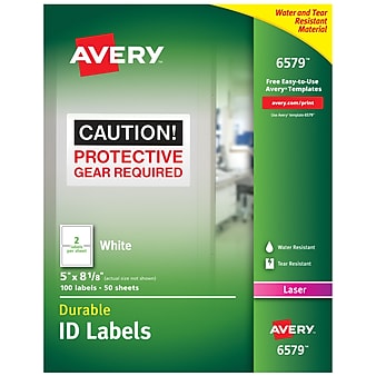 Avery Durable Laser Identification Labels, 5" x 8 1/8", White, 100 Labels Per Pack (6579)
