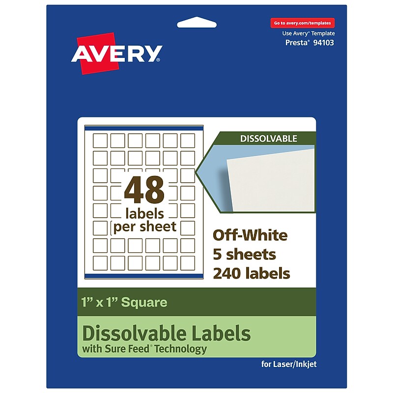 Avery Dissolvable Square Multipurpose Labels, 1" x 1", Off-white, 240/Pack (94103) image 1