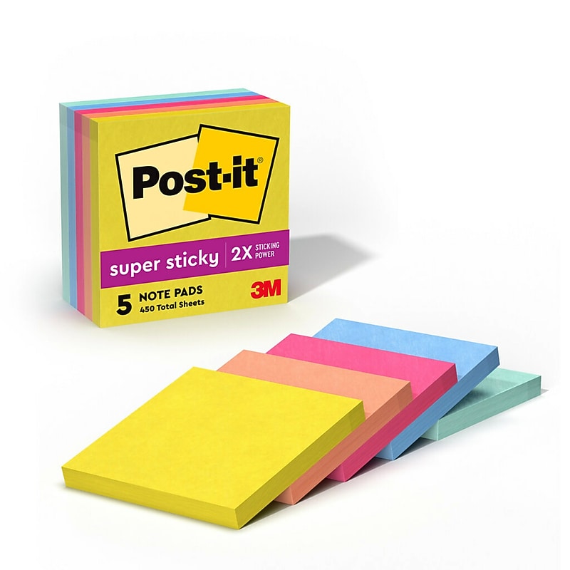 Post-it Super Sticky Notes, 3" x 3", Summer Joy Collection, 90 Sheets/Pad, 5 Pads/Pack (654-5SSJOY) image 1