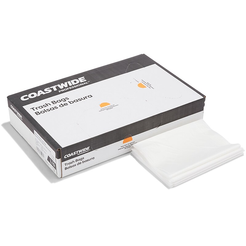 Coastwide Professional™ 40-45 Gallon Trash Bag, 40" x 46", Low Density, 1 mil, Clear, 100 Bags/Box (CW17967) image 1