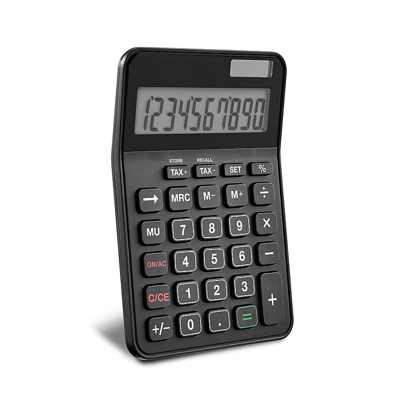 Staples 10-Digit Battery & Solar Basic Calculator, Black (ST240-CC) image 1