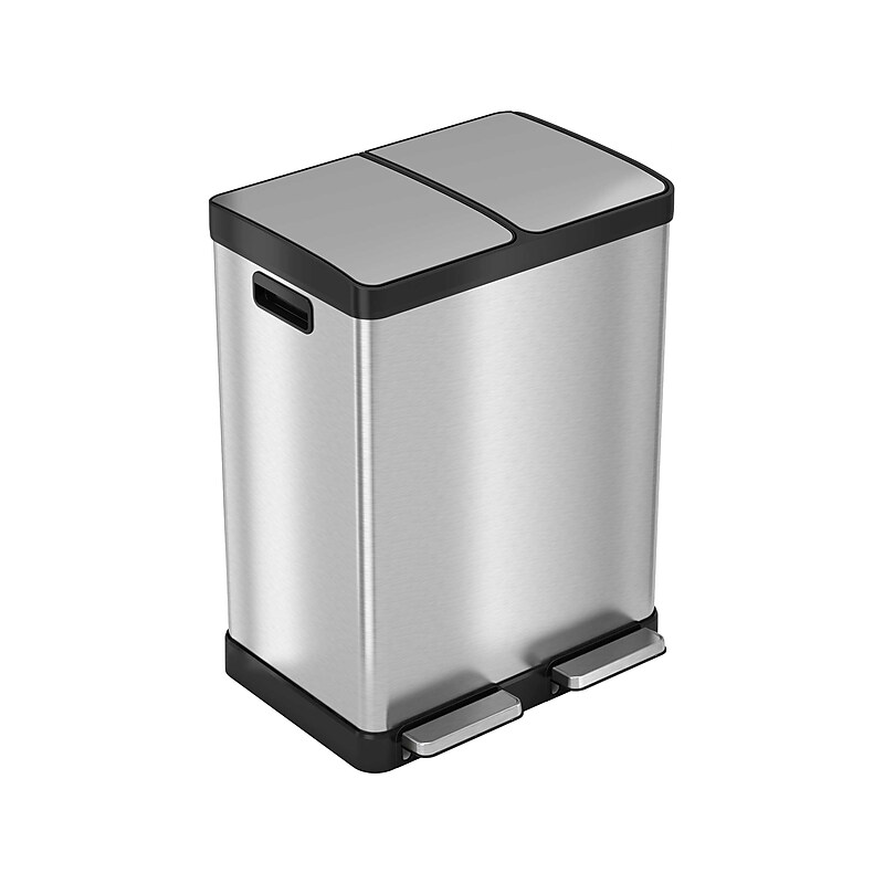 HLS Commercial Stainless Steel Trash & Recycling Bin Combo, 16-Gallon, Silver (HLSS16RFR) image 1