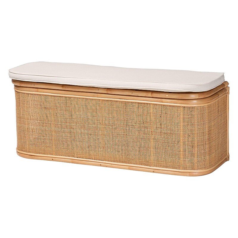 bali & pari Ishana Natural Rattan Storage Bench, Natural/White (244-13669-HiT) image 1