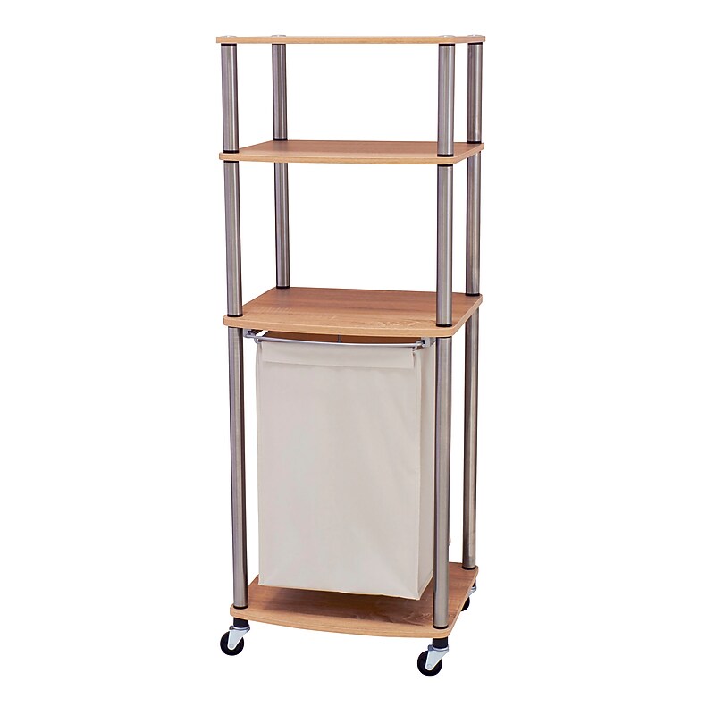 Household Essentials 1-Section Rolling Hamper with Lid, Steel, Ashwood (7052-1) image 1