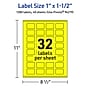 Avery Laser/Inkjet Rectangle Multipurpose Labels, 1" x 1.5", Neon Yellow, 1280/Pack (94219)~#|#~C24C1046-206B-4C5D-8458DD29D2D6EABF_sc7